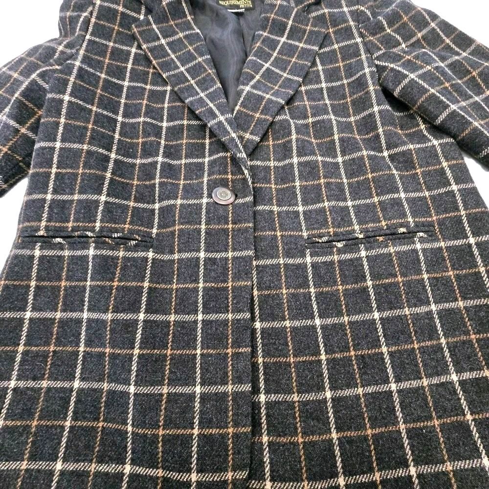 Vtg 90s Requirements Plaid Blazer 8P Wool Blend Dark Academia Lined Brown 26"